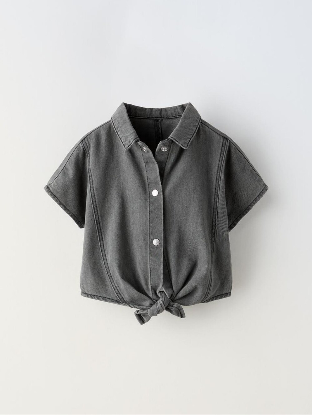 Girls' Charcoal Tie-Front Button Shirt